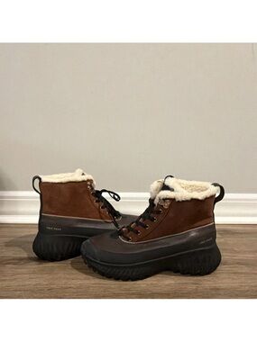 Cole Haan Brown and Cream Shearling-Trim Hiking Boots